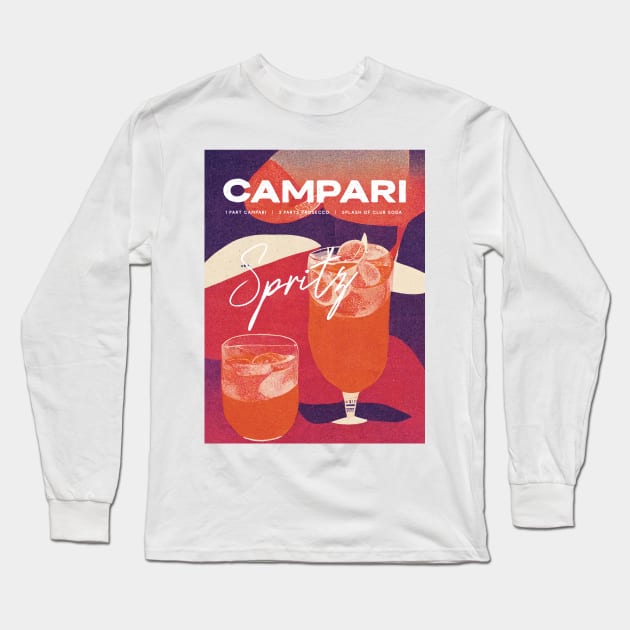 Campari Retro Poster Violet Night Bar Prints, Vintage Drinks, Recipe, Wall Art Long Sleeve T-Shirt by BetterManufaktur